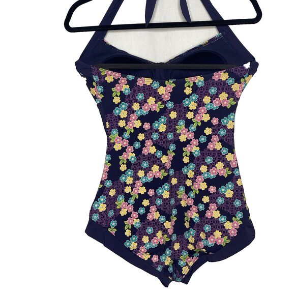 TU Halter One Piece Swimsuit Halter Floral Slimming Purple Womens US 8 10 12 UK - Picture 3 of 10